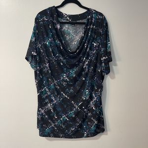 Fashion Bug 2XL Plus Waterfall Stretch Floral Short Sleeve Blouse